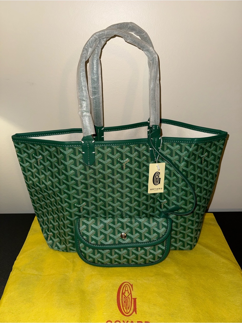 Saint Louis Style Green Patterned Tote with Signature Chevron Motif - Picture 3 of 5